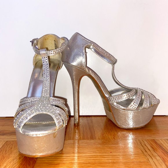 Steve Madden 5-Inch Heels || Silver Jewelled - Picture 1 of 7